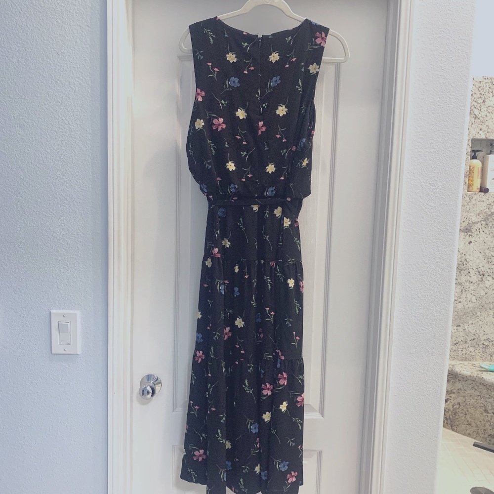 NWOT Ralph Lauren Sleeveless Black Two-Tiered Floral Maxi Dress, Size 14